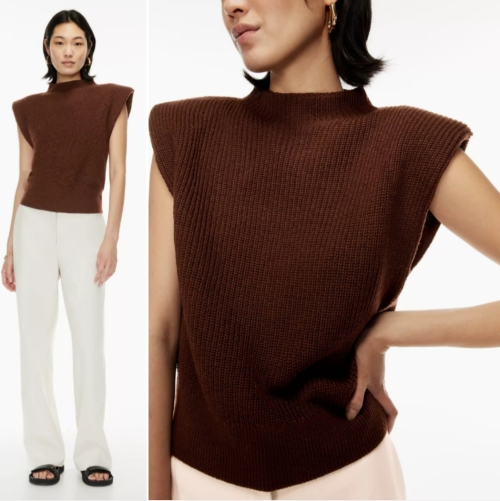 100% Merino wool Babaton Hazlitt Sweater Vest in rich mocha brown